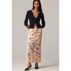 nwt by ANTHROPOLOGIE sz M Icon Embroidered Slim Maxi Skirt